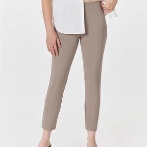 Quince Taupe Ultra-Stretch Ponte Pintuck Ankle Pants